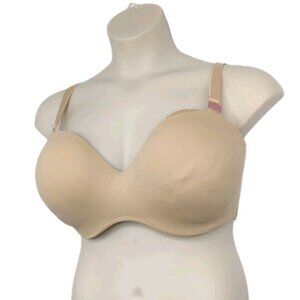 Lane Bryant Cacique Bra Boost MultiWay Strapless Lightweight 36G Beige Straps